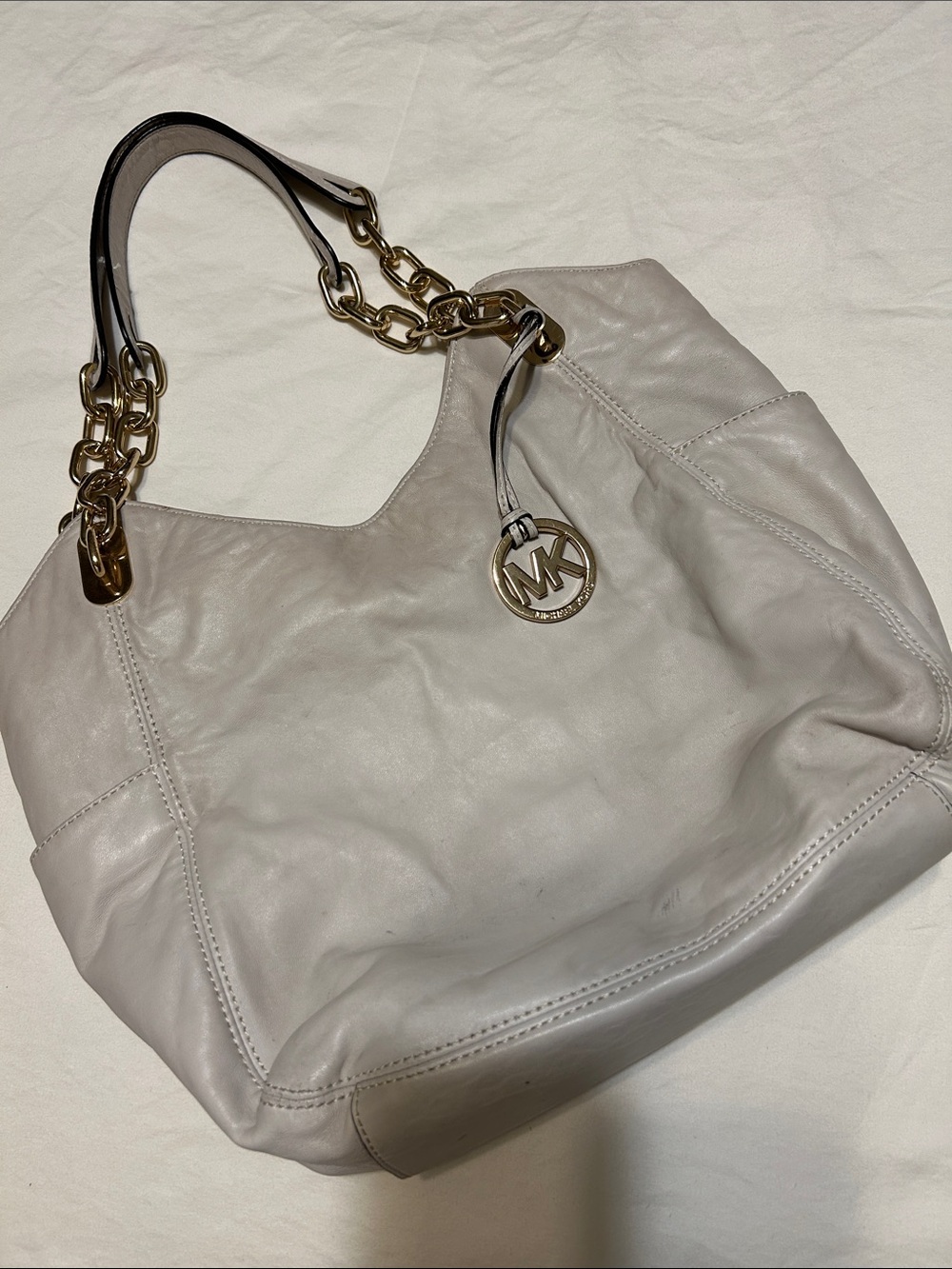 Michael Kors Light Gray Pebbled Leather Shoulder Bag with Gold Hardware